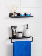 Держатель для полотенец и настенная навесная полка для ванной комнаты 30 см Черная